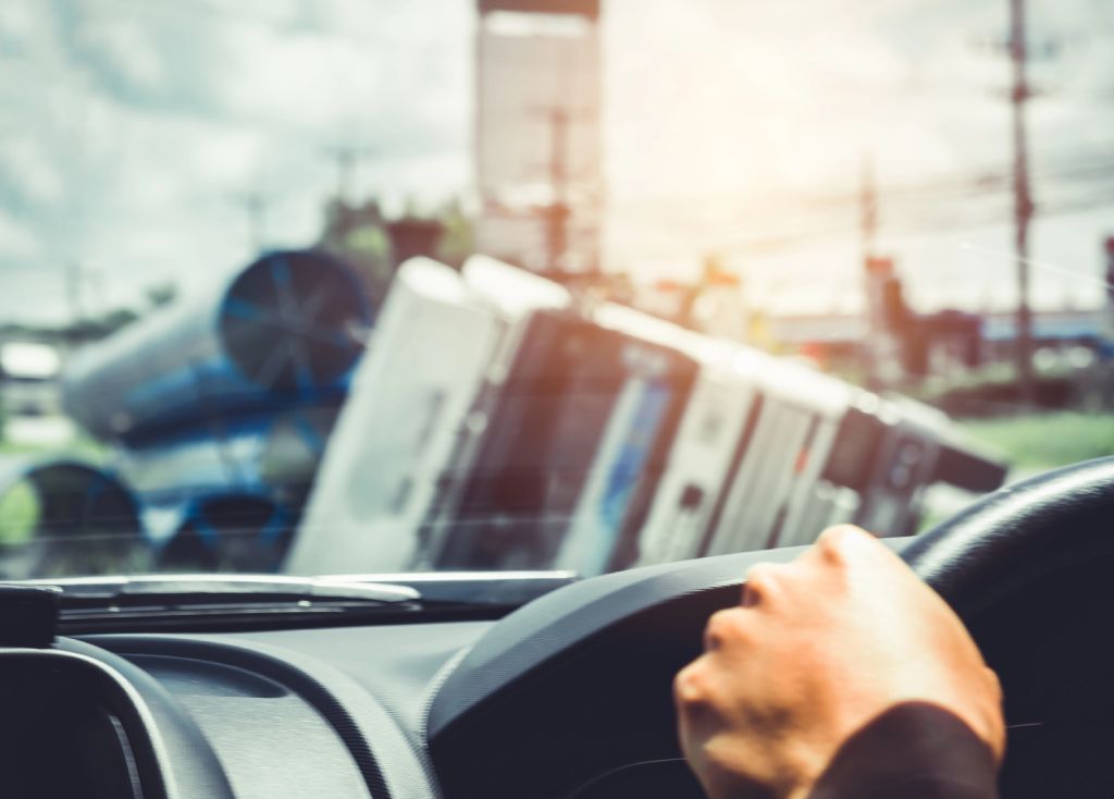 Truck accident The large truck is in a side ditch after the accident